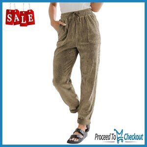 Corduroy Pants Women's High Waist Straight Leg Drawstring Elastic Comfy